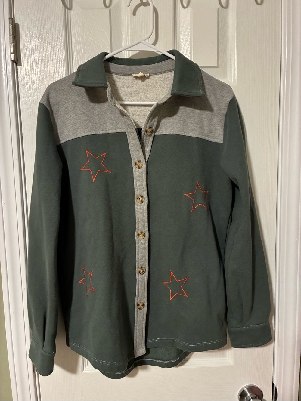 Hem & Thread Green and Gray Star Button-Up Jacket
